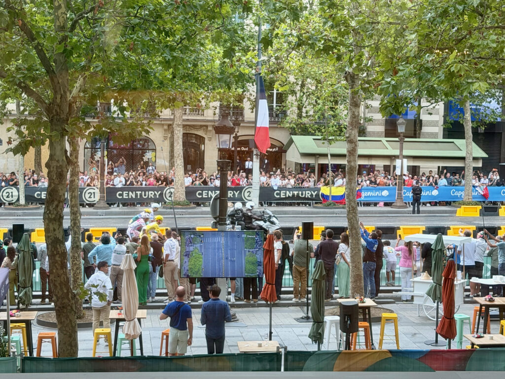 The Yellow, Green, Polka Dot, and White Jerseys on the Champs-Elysées